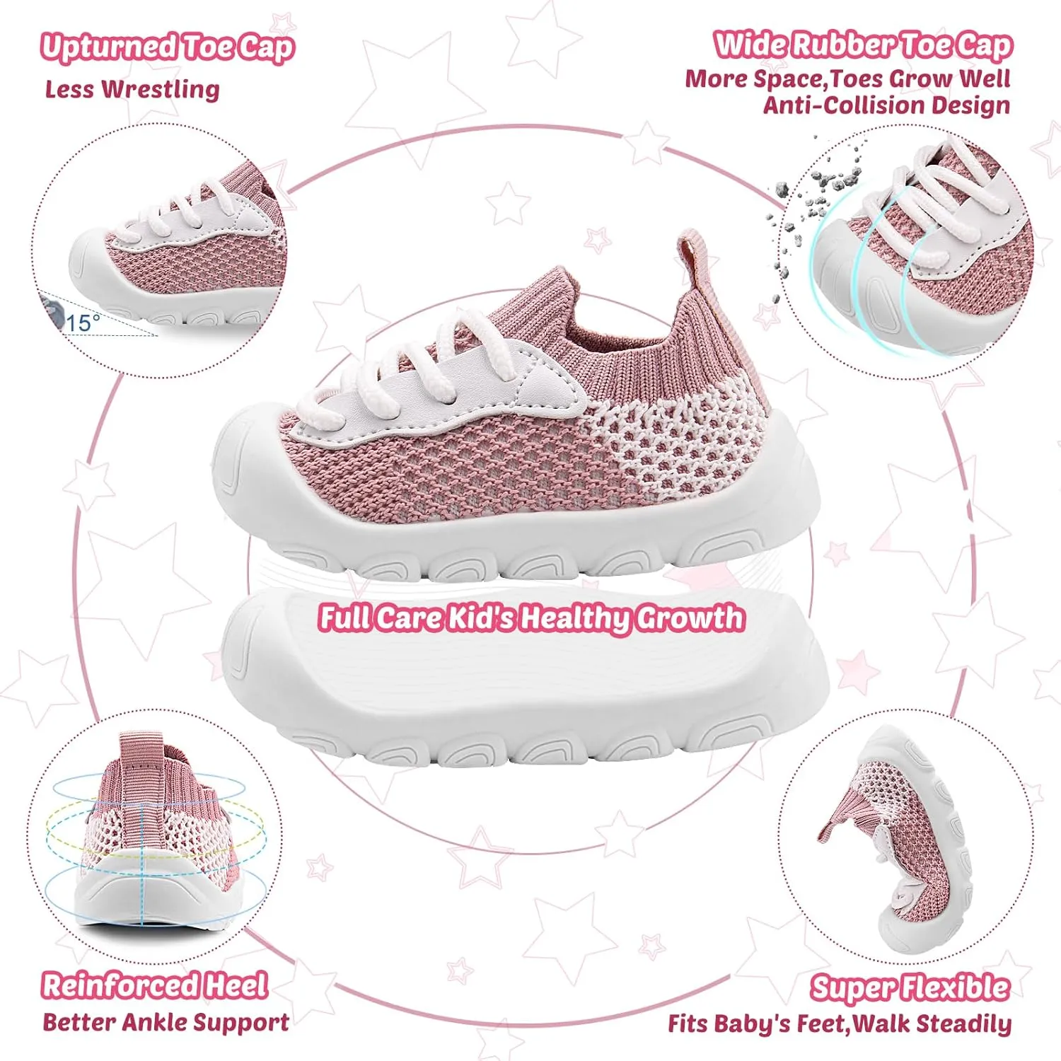 Baby Walking Shoes Toddler Girl Boy Soft Sole Breathable Cotton Canvas Shoes Infant Lightweight Non-Slip Safer Slip-on First Walkers Shoes Casual Tennis Wide Sneakers Rubber Soles Running Outdoor