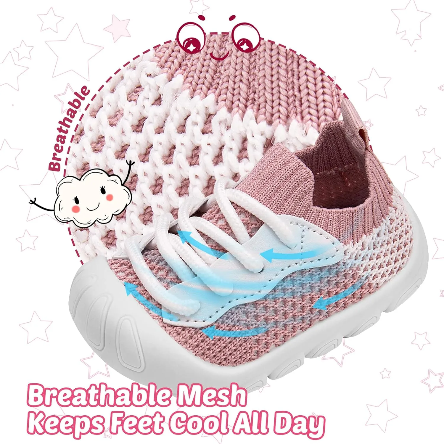 Baby Walking Shoes Toddler Girl Boy Soft Sole Breathable Cotton Canvas Shoes Infant Lightweight Non-Slip Safer Slip-on First Walkers Shoes Casual Tennis Wide Sneakers Rubber Soles Running Outdoor