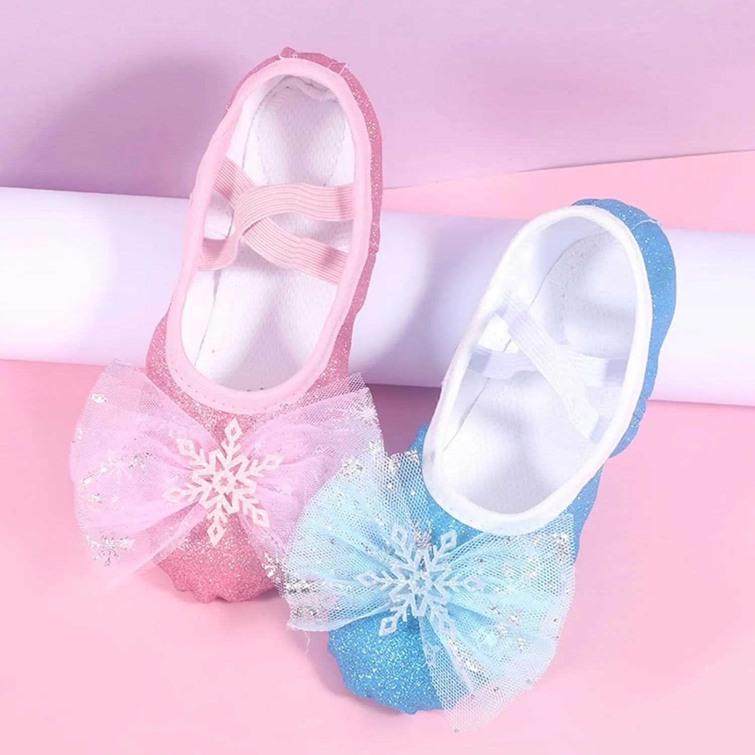 Ballet Shoes for Girls,Soft Leather Ballet Slippers No-Tie Warm Dance Yoga Practice Shoes for Toddler Girls
