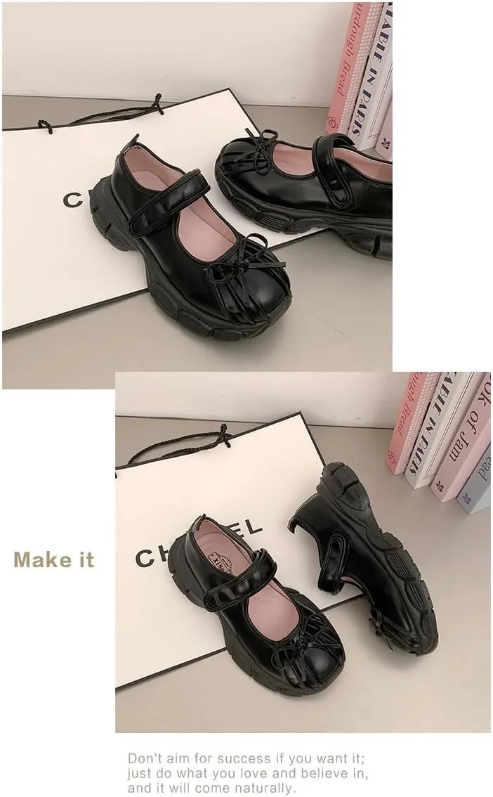 Ballet Sneakers for Women Round Toe Sneakerina Comfort Wear Dad Bows Shoes Mary Jane Chunky Platform Cute Y2K Retro Kawaii Elegant Dressy Fashion Trendy Tennis Trainer Back to School Summer Outdoors
