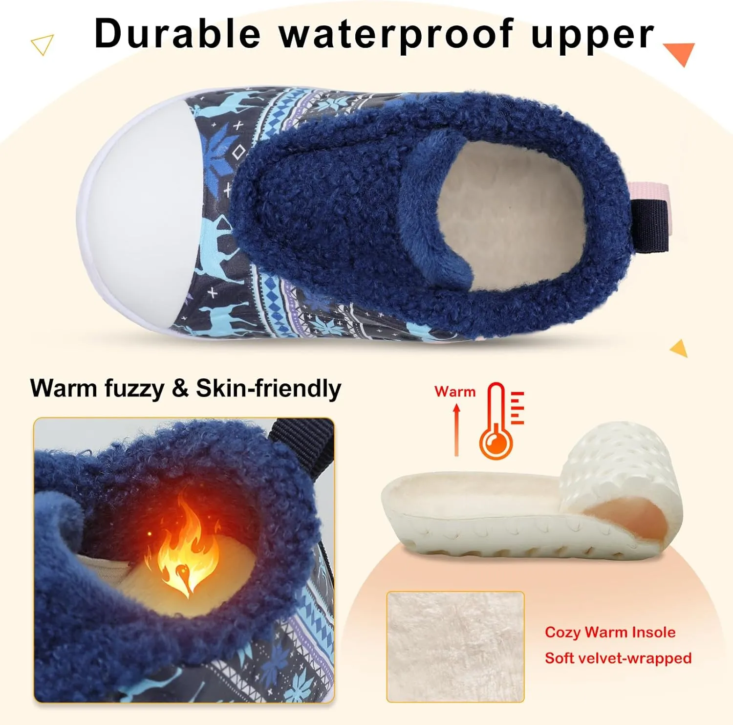 BARERUN Toddler Slippers Boys Girls Warm Skin-friendly House Slippers Soft-Lightweight Around House Shoes for Kids Indoor/Outdoor