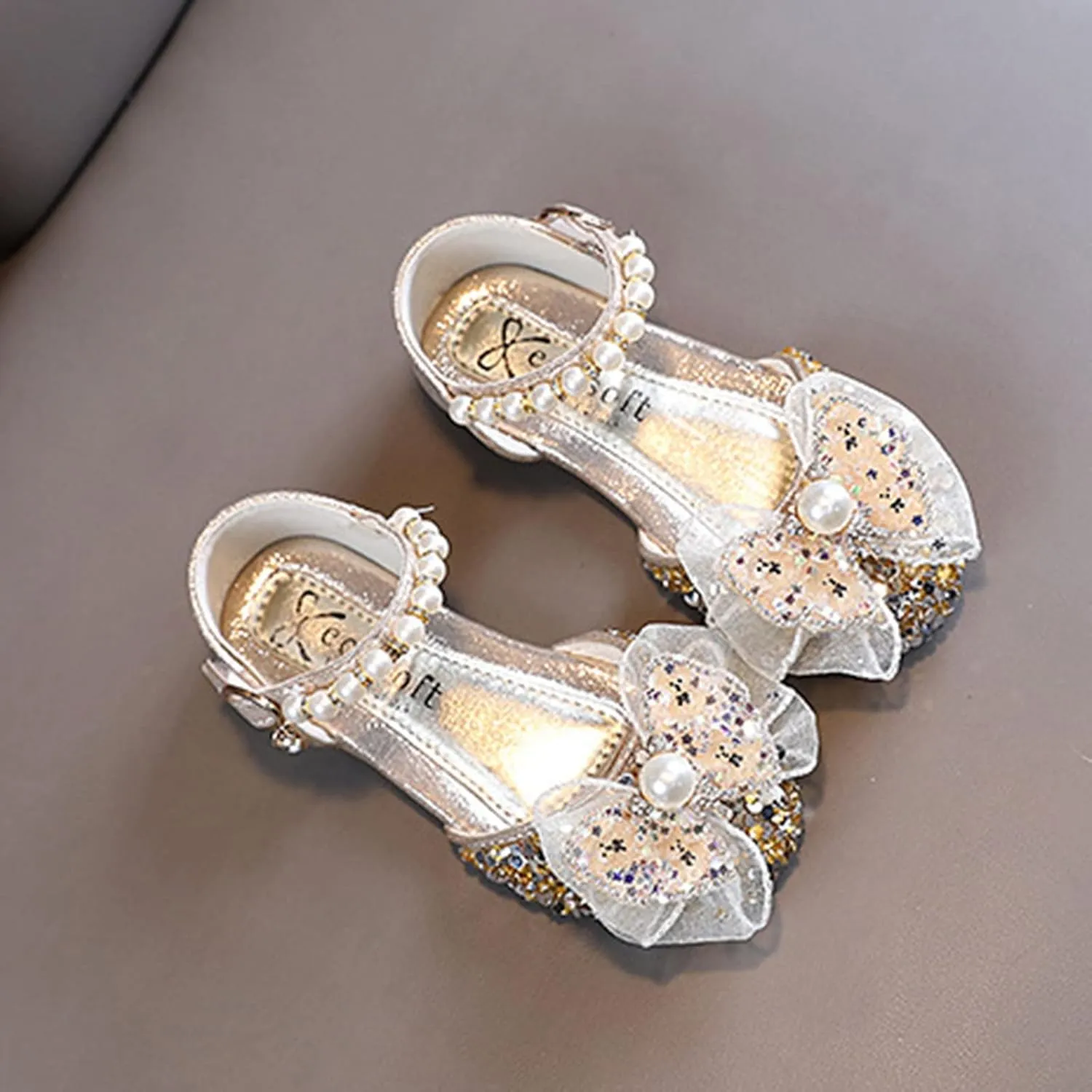 Bow Pearl Rhinestone Shoes Baby Girls Bowknot Princess Shoes Lightweight Soft Sole Shoes Toddler Shoes
