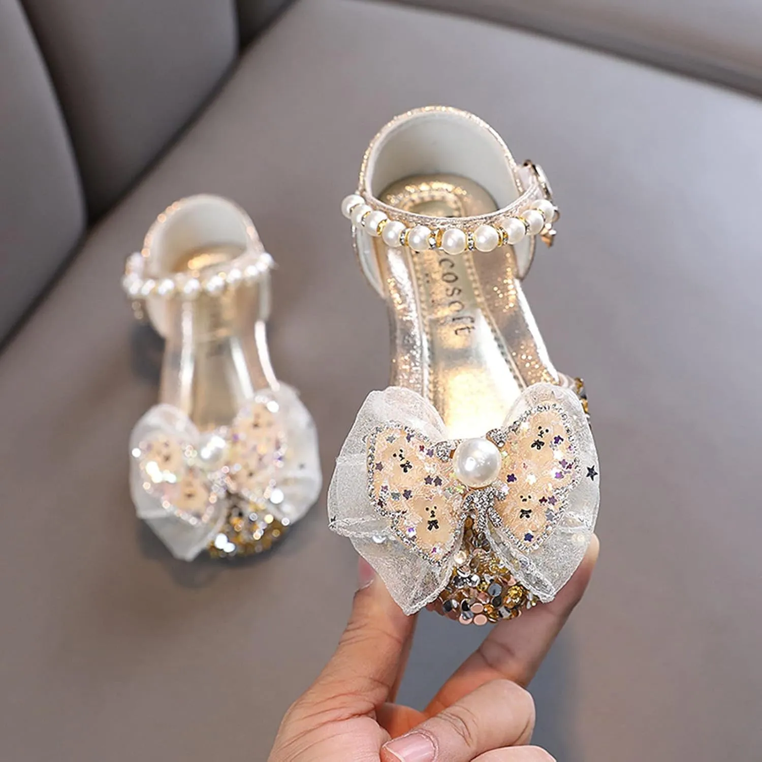Bow Pearl Rhinestone Shoes Baby Girls Bowknot Princess Shoes Lightweight Soft Sole Shoes Toddler Shoes