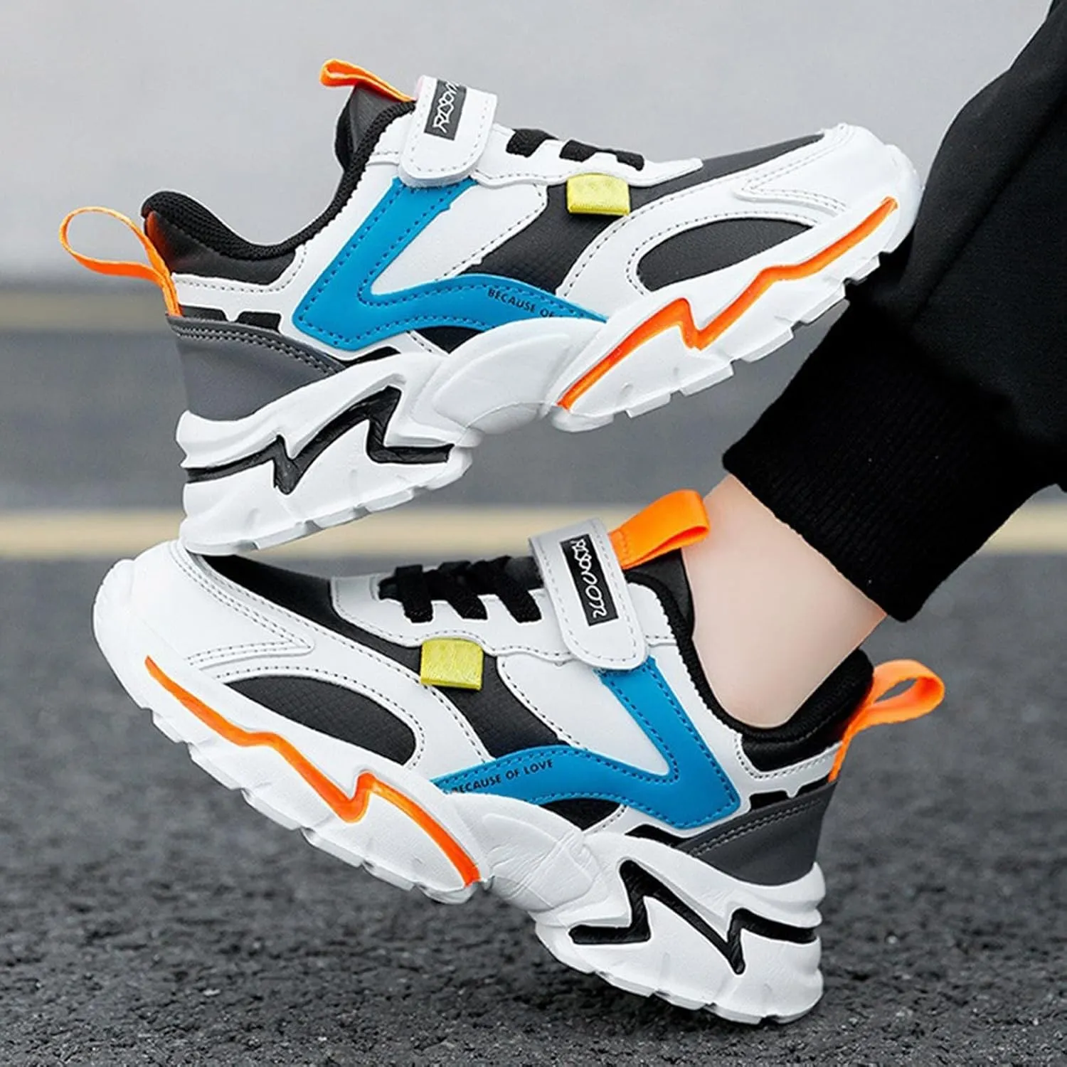 Boys Girls Sneakers Kids Lightweight Breathable Adjustable Athletic Running Shoes for Toddler/Little Kid/Big Kid
