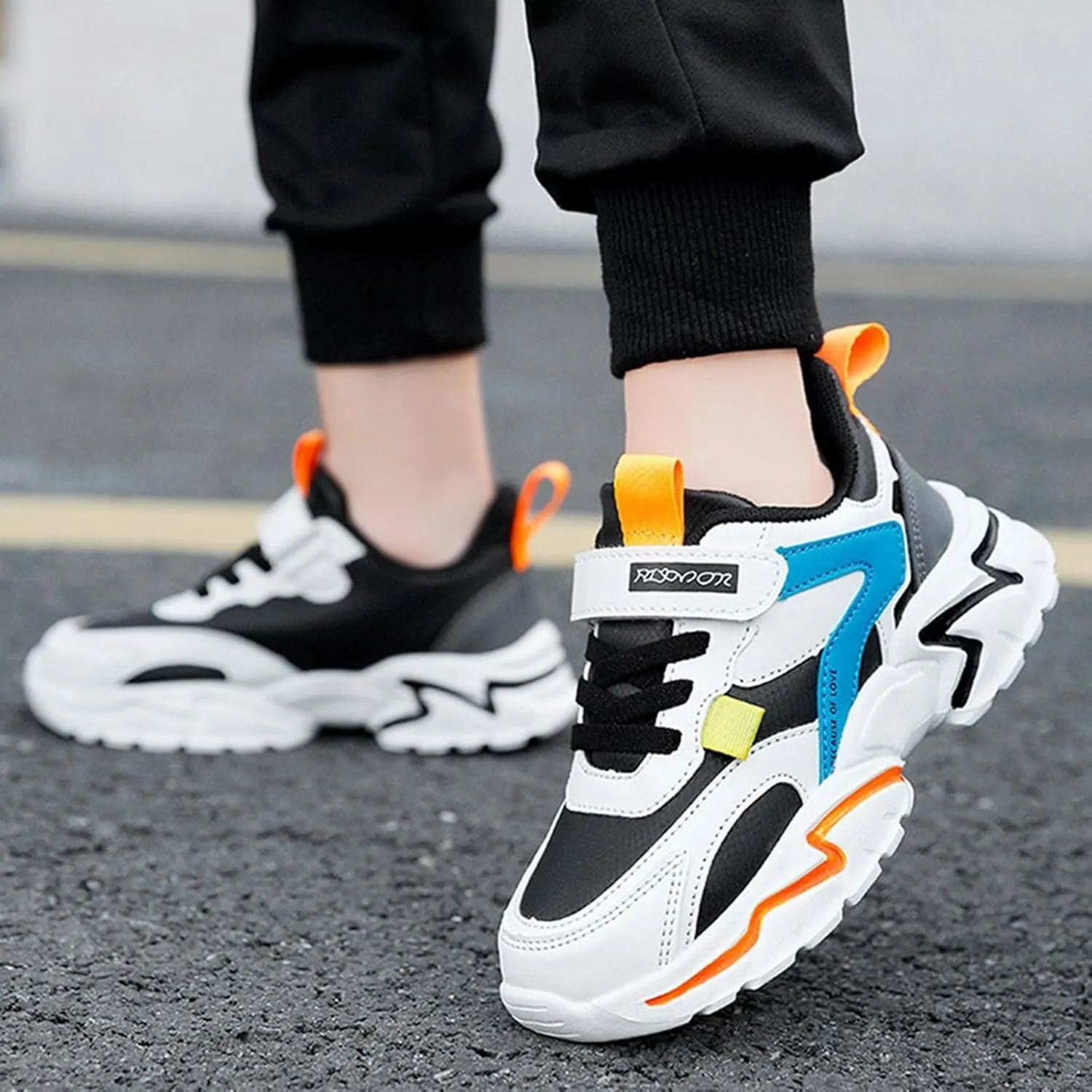 Boys Girls Sneakers Kids Lightweight Breathable Adjustable Athletic Running Shoes for Toddler/Little Kid/Big Kid