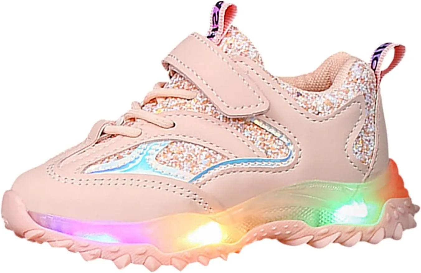Boys Girls Sneakers Spring Autumn Non Slip Soft Sole Baby Toddler LED Flashing Lights Shoes Boys Lace-up Tennis Shoes