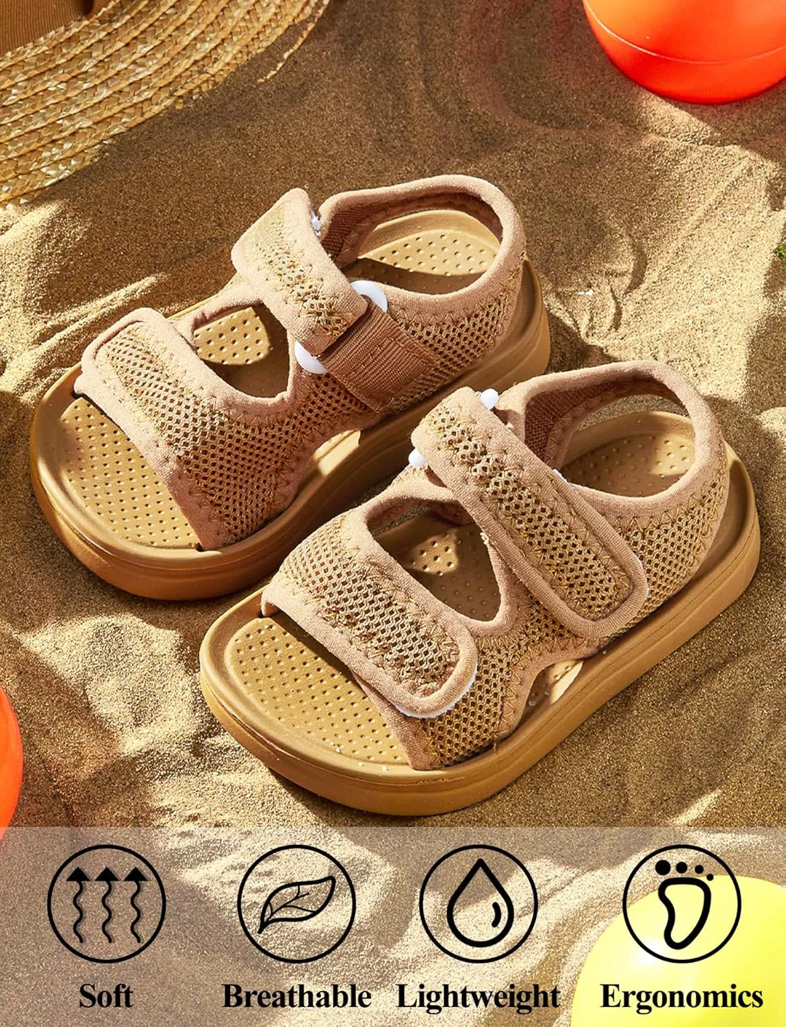 Boys Girls Summer Sandals Double Adjustable Strap Non-Slip Shoes Fashion Open Toe Footwear