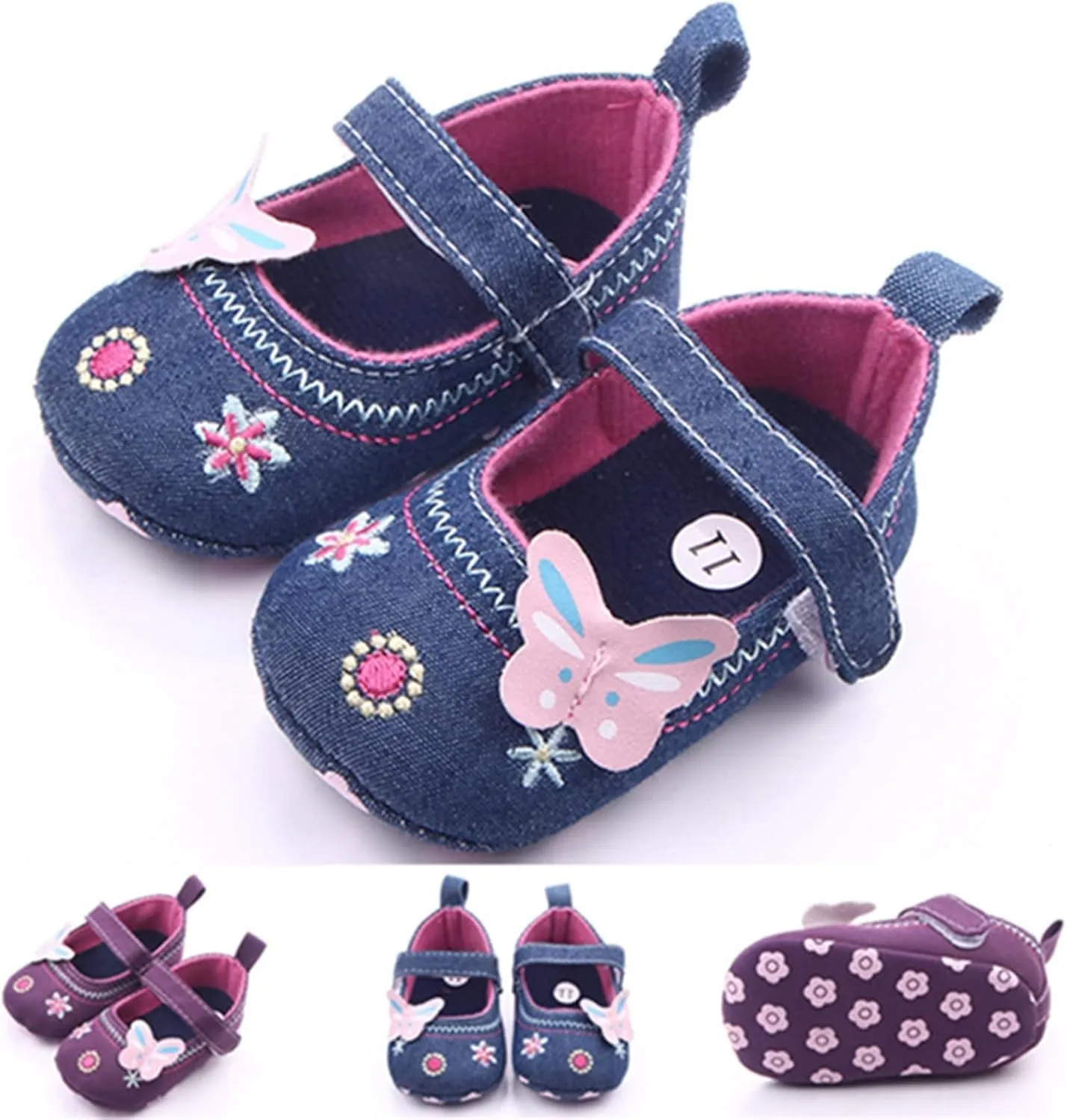 Boys Shoes Infant Girls Sneakers Baby Newborn Cute Bow Embroidered Walking Shoes Flat Shoes Denim Models Soccer Cleats