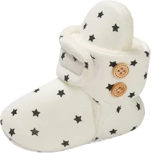 Cartoon Boots for Baby Soft Sole Shoes Plus Velvet Warm Polka Dot Printing Boots Non Slip Breathable (White, 6 Toddler)