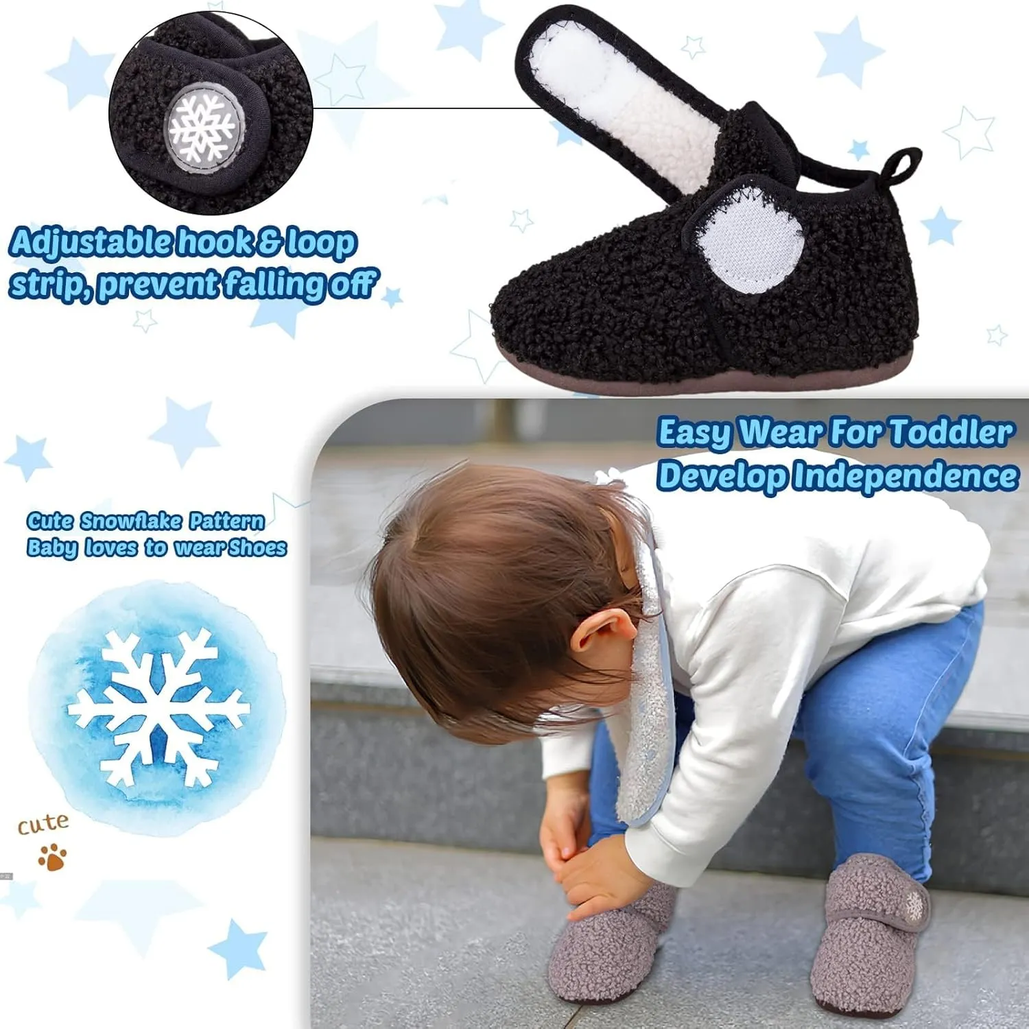 Charrost Toddler Slippers Baby Girls Boys Soft Sole Non Slip Socks House Slippers Baby First Walking Shoes Infant Lightweight Safer Slip On Winter Warm Fuzzy Fleece Sneakers Rubber Sole Indoor