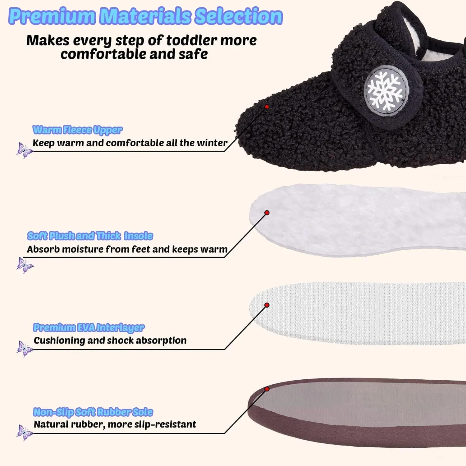 Charrost Toddler Slippers Baby Girls Boys Soft Sole Non Slip Socks House Slippers Baby First Walking Shoes Infant Lightweight Safer Slip On Winter Warm Fuzzy Fleece Sneakers Rubber Sole Indoor
