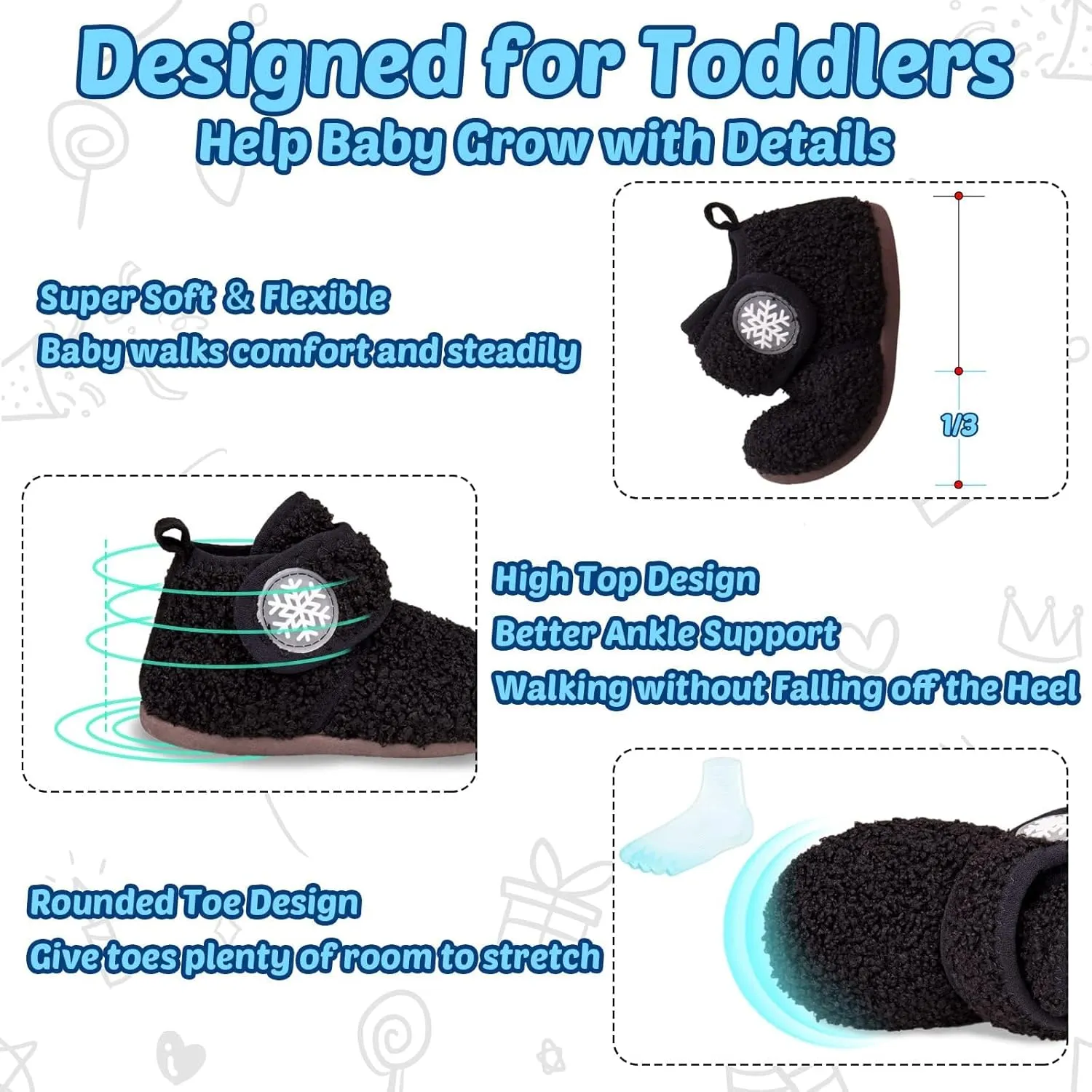 Charrost Toddler Slippers Baby Girls Boys Soft Sole Non Slip Socks House Slippers Baby First Walking Shoes Infant Lightweight Safer Slip On Winter Warm Fuzzy Fleece Sneakers Rubber Sole Indoor