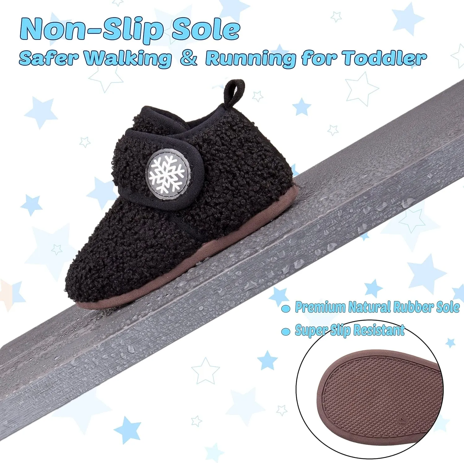 Charrost Toddler Slippers Baby Girls Boys Soft Sole Non Slip Socks House Slippers Baby First Walking Shoes Infant Lightweight Safer Slip On Winter Warm Fuzzy Fleece Sneakers Rubber Sole Indoor