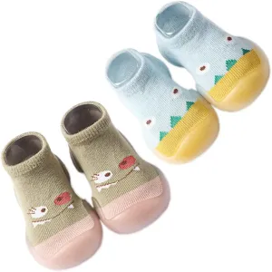 Chicone 2 Pairs Baby Socks Anti Skid Rubber Soft Sole Infant Slippers Prewalker Shoes (Green&Blue, 6-12 Months)