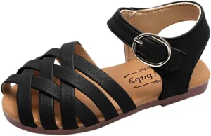 Child and Toddler Baby Girls Sandals Soft Sole Anti Slip Shoes Outdoor Sport Sandals Summer Beach (Black, 7 Toddler)