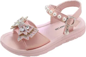 Child and Toddler Baby Girls Shoes Soft Sole Anti Slip Shoes Outdoor Bowknot Sandals Summer Princess (Red, 33 Big Kids)