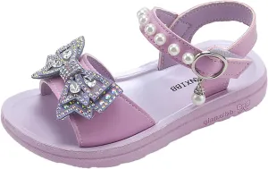 Child and Toddler Baby Girls Shoes Soft Sole Anti Slip Shoes Outdoor Bowknot Sandals Summer (Purple, 28 Little Child)