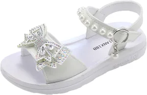 Child and Toddler Baby Girls Shoes Soft Sole Anti Slip Shoes Outdoor Bowknot Sandals Summer (White, 32 Little Child)