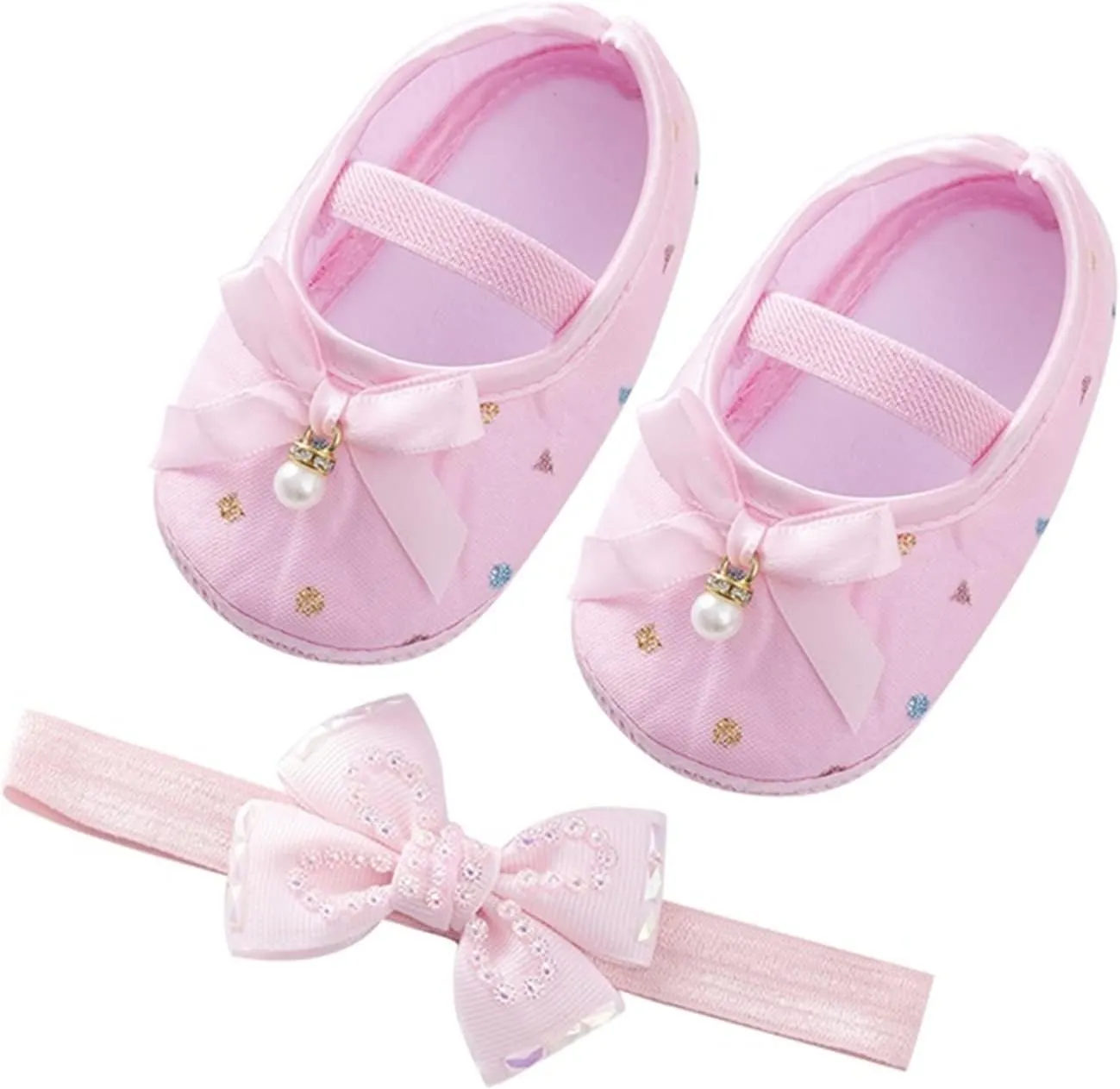 Child Princess Sole Set Cute Shoes Shoes Pearl Headband Little Soft Toddler Bow Kids Sneakers Toddler Boys