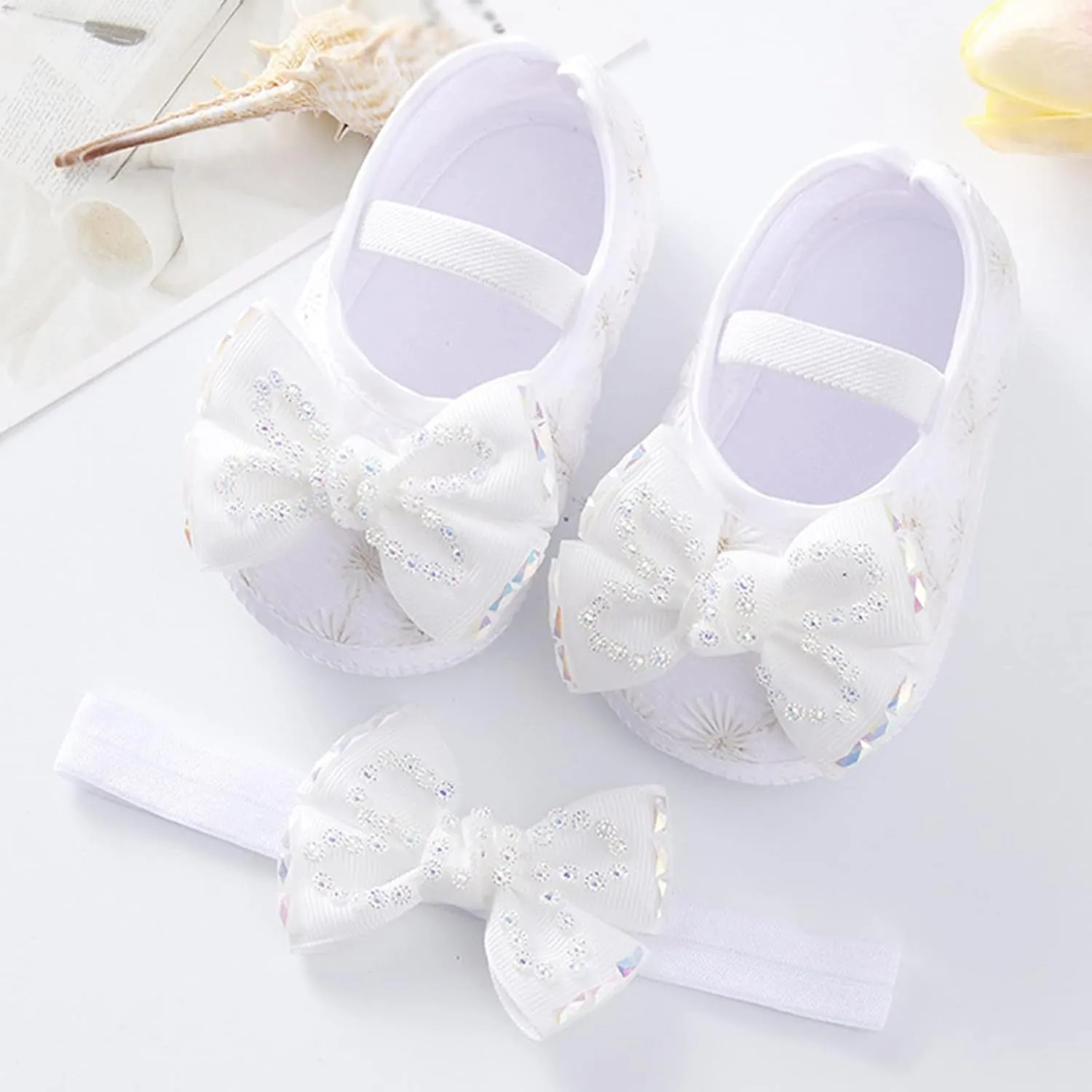 Children Solid Color Sneakers Baby Shoes Fashion Soft Sole Shoes Pearl Dress Flower Princess Shoes Toddler Shoes