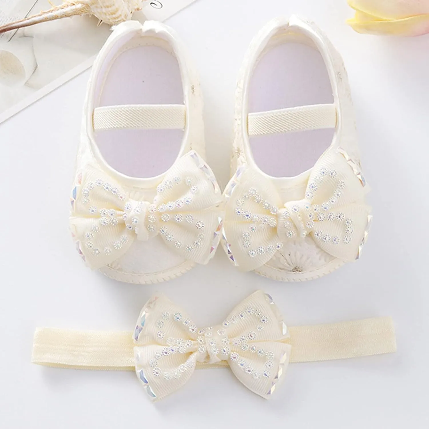 Children Solid Color Sneakers Baby Shoes Fashion Soft Sole Shoes Pearl Dress Flower Princess Shoes Toddler Shoes