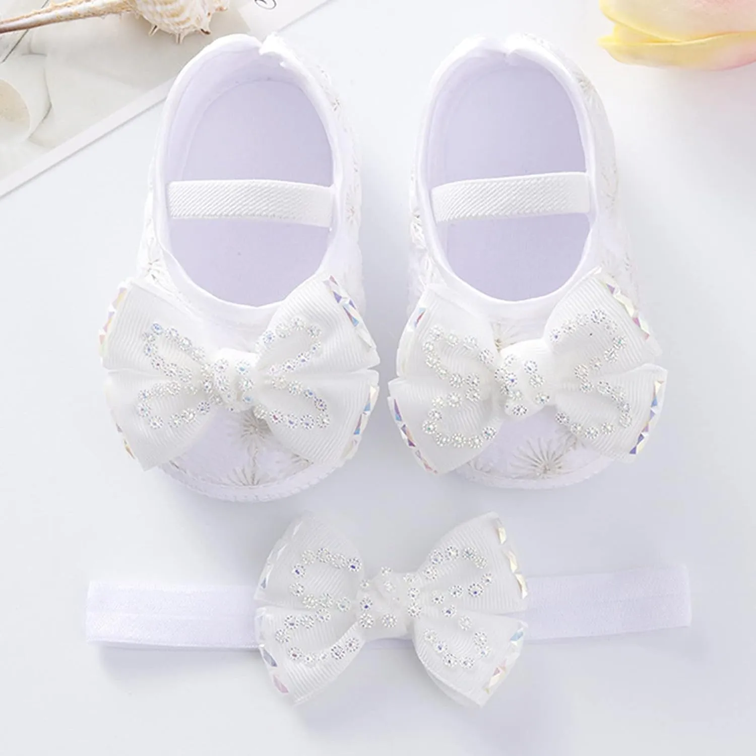 Children Solid Color Sneakers Baby Shoes Fashion Soft Sole Shoes Pearl Dress Flower Princess Shoes Toddler Shoes