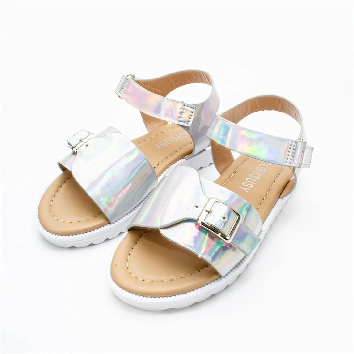 Children Thick Sole Gradient Sandals Fashion Soft Beach Shoes Little Girls Sandals Sandals Baby Girls Sandals Size 5 (Silver, 3.5-4 Years Toddler)