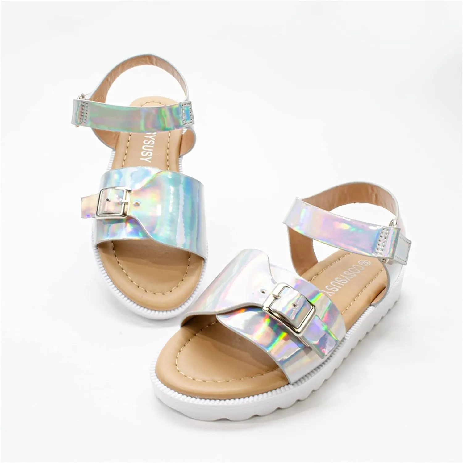 Children Thick Sole Gradient Sandals Fashion Soft Beach Shoes Little Girls Sandals Sandals Baby Girls Sandals Size 5 (Silver, 3.5-4 Years Toddler)