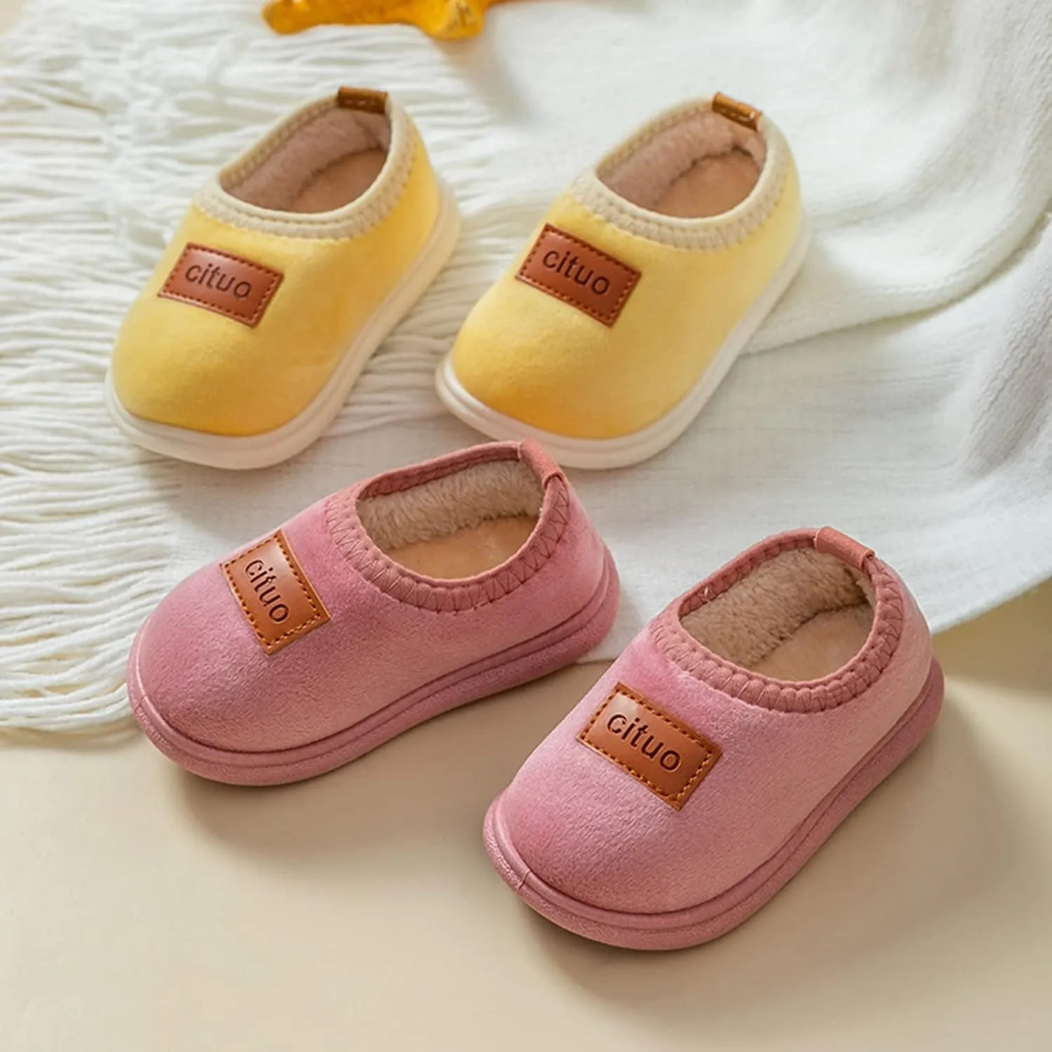 Childrens Girl Cotton Shoes Solid Color Fashion Soft Sole Winter Warm Indoor Non Slip Cotton Shoes Footie Baby Organic