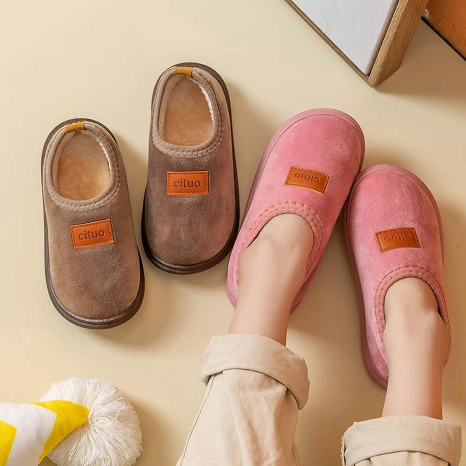 Childrens Girl Cotton Shoes Solid Color Fashion Soft Sole Winter Warm Indoor Non Slip Cotton Shoes Footie Baby Organic