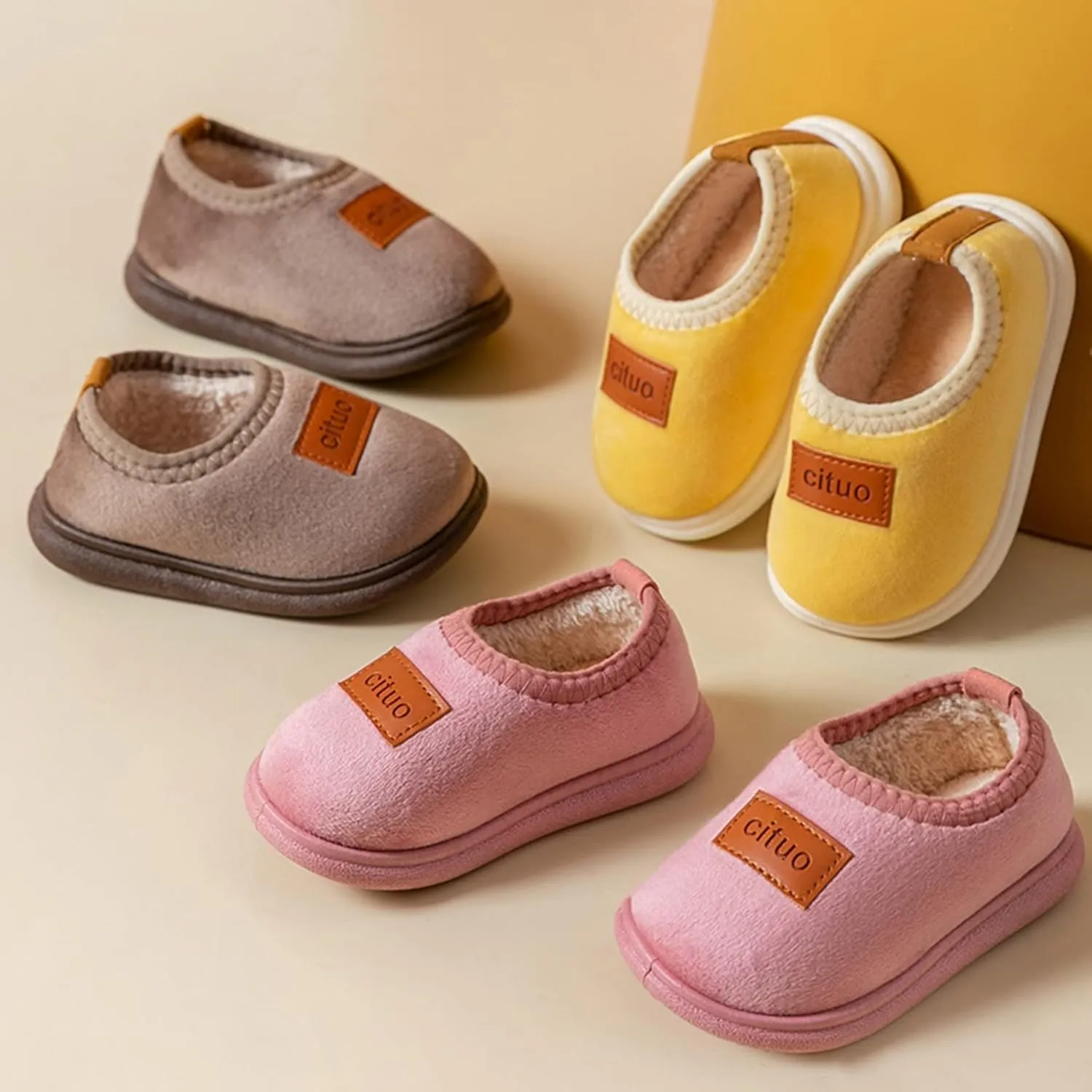 Childrens Girl Cotton Shoes Solid Color Fashion Soft Sole Winter Warm Indoor Non Slip Cotton Shoes Footie Baby Organic