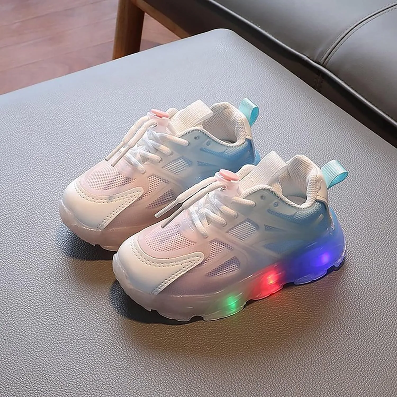 Children's Sneakers Color Gradient LED Light Shoes Dad Shoes Lace Up Soft Soles Size 3 Girls Shoes