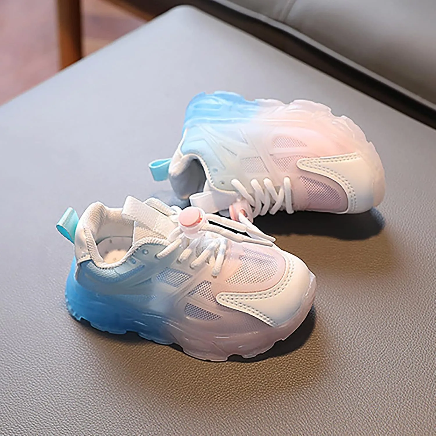 Children's Sneakers Color Gradient LED Light Shoes Dad Shoes Lace Up Soft Soles Size 3 Girls Shoes