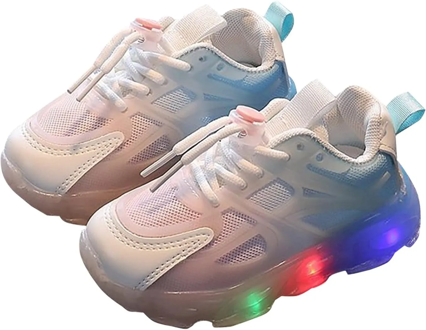 Children's Sneakers Color Gradient LED Light Shoes Dad Shoes Lace Up Soft Soles Size 3 Girls Shoes