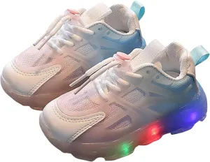 Children's Sneakers Color Gradient LED Light Shoes Dad Shoes Lace Up Soft Soles Size 3 Girls Shoes