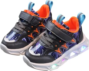 Children's Sneakers LED Charged Breathable Soft Sole Strap Collision Color for 1 to 6 Years Slip on Shoes for Kids