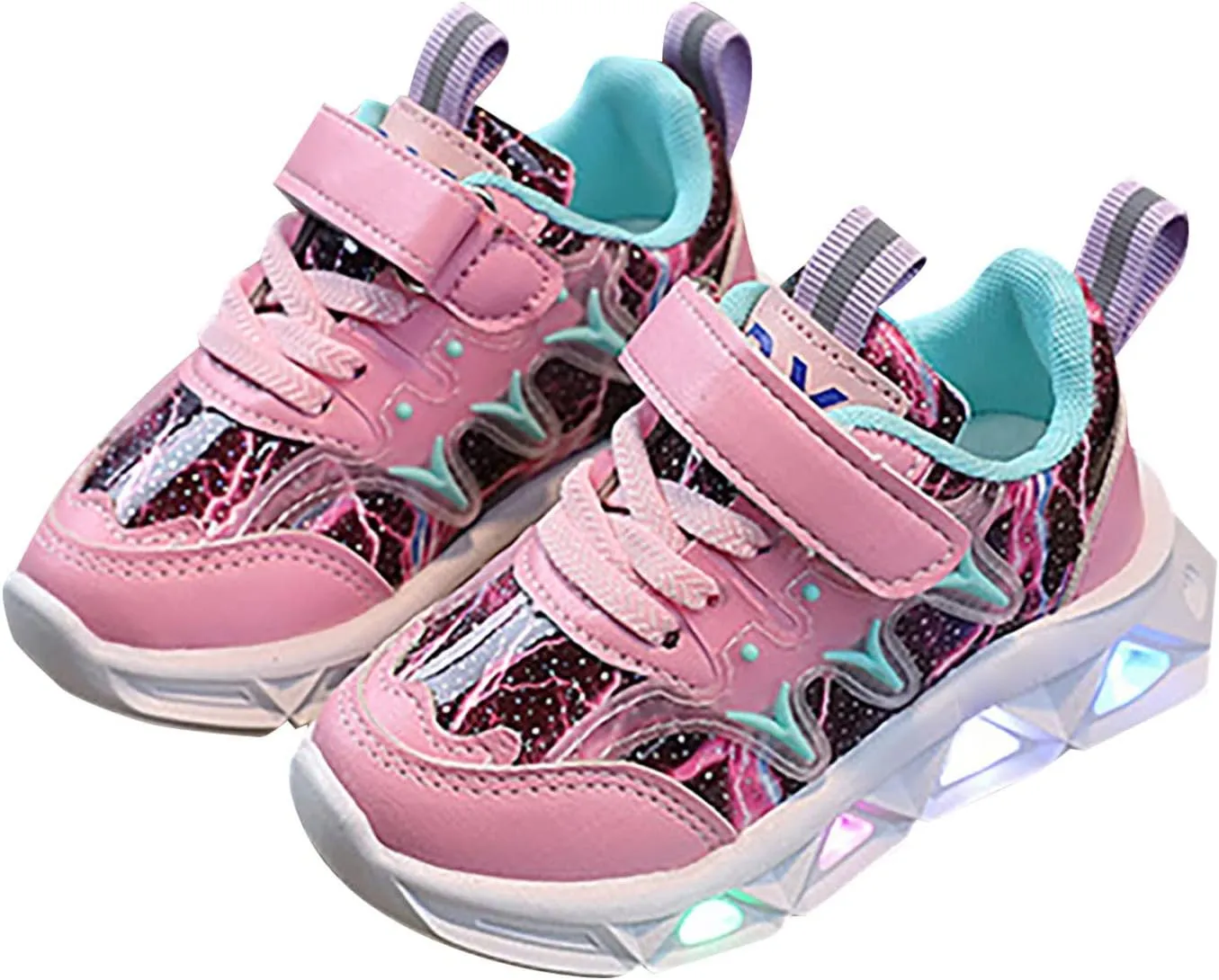 Children's Sneakers LED Charged Breathable Soft Sole Strap Collision Color for 1 to 6 Years Slip on Shoes for Kids