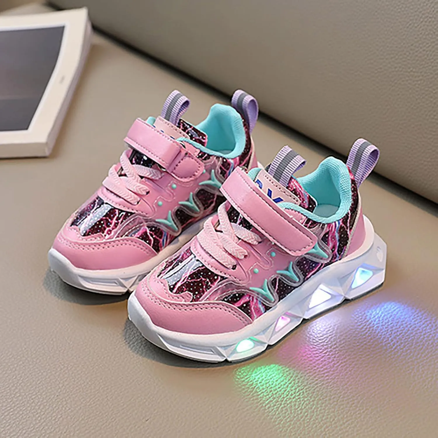 Children's Sneakers LED Charged Breathable Soft Sole Strap Collision Color for 1 to 6 Years Slip on Shoes for Kids