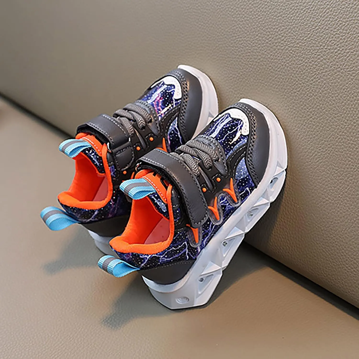 Children's Sneakers LED Charged Breathable Soft Sole Strap Collision Color for 1 to 6 Years Slip on Shoes for Kids