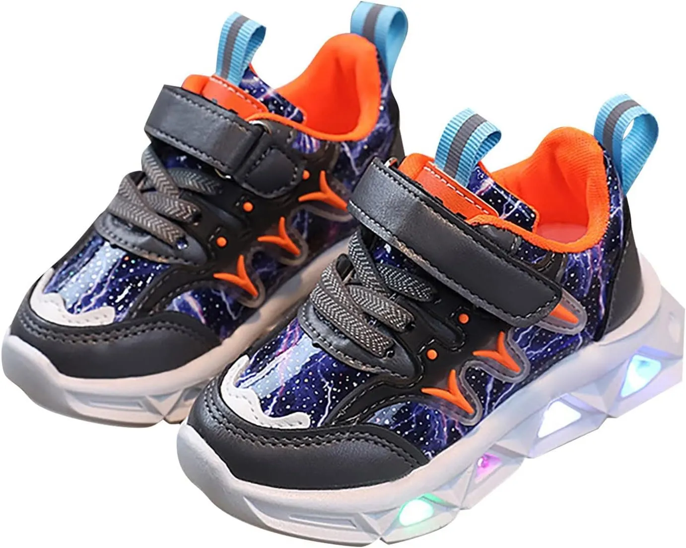 Children's Sneakers LED Charged Breathable Soft Sole Strap Collision Color for 1 to 6 Years Slip on Shoes for Kids