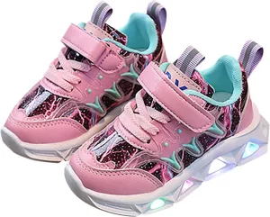 Children's Sneakers LED Charged Breathable Soft Sole Strap Collision Color for 1 to 6 Years Slip on Shoes for Kids