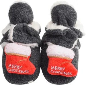 Christmas Unisex Fleece Baby Booties, Soft Sole Non Slip Stay On Slipper Indoor Snow Socks Shoes for (Grey, 4.5 Infant)