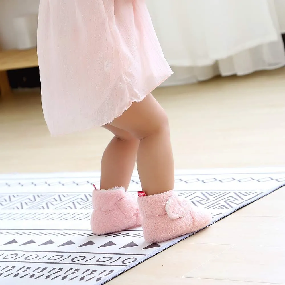 COSANKIM Baby Booties Newborn Boys Girls Fleece Boots Non Slip Grippers Stay On Slipper Socks Infant First Walker Winter Warm Crib Shoes