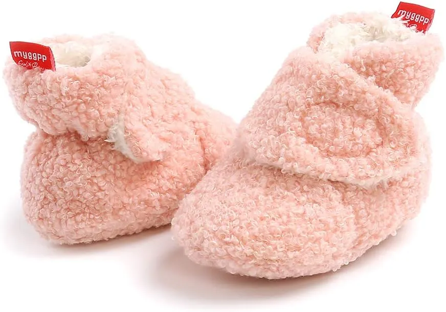 COSANKIM Baby Booties Newborn Boys Girls Fleece Boots Non Slip Grippers Stay On Slipper Socks Infant First Walker Winter Warm Crib Shoes