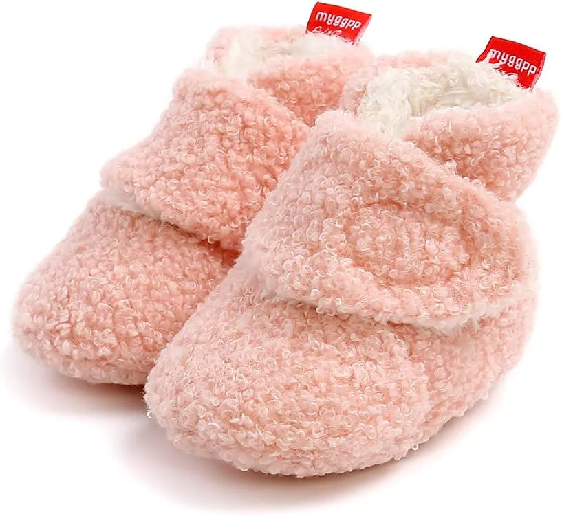 COSANKIM Baby Booties Newborn Boys Girls Fleece Boots Non Slip Grippers Stay On Slipper Socks Infant First Walker Winter Warm Crib Shoes