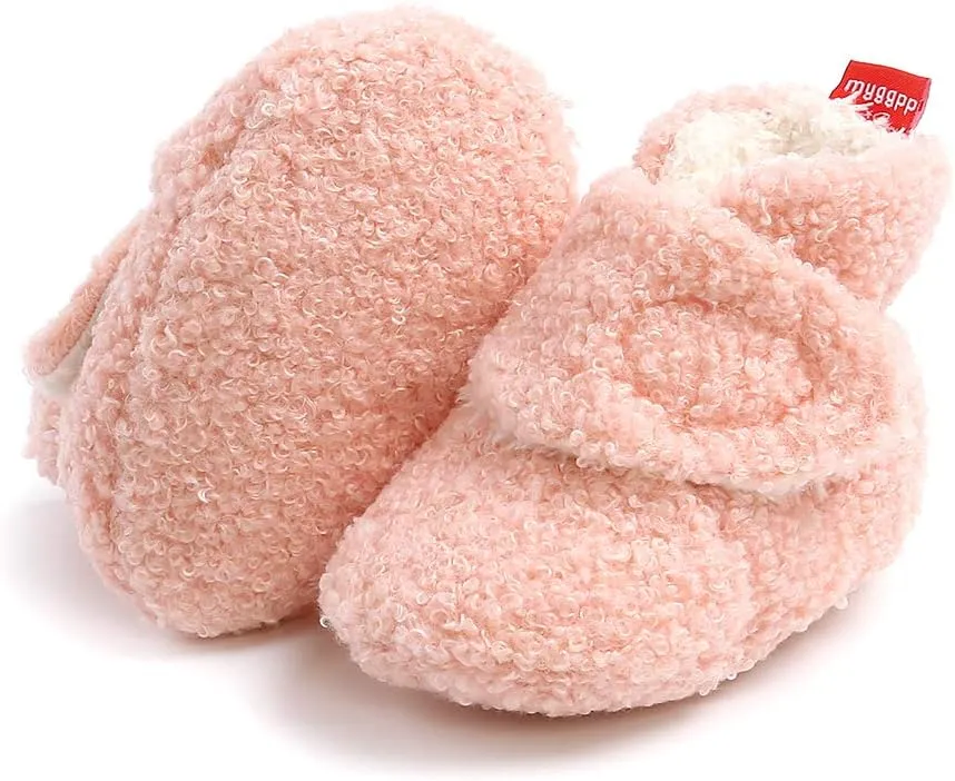 COSANKIM Baby Booties Newborn Boys Girls Fleece Boots Non Slip Grippers Stay On Slipper Socks Infant First Walker Winter Warm Crib Shoes