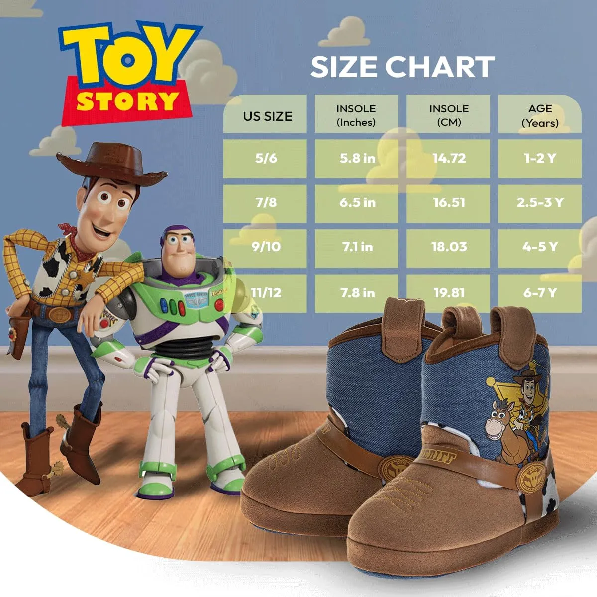 Disney Toy Story Slippers for Girls and Boys - Sheriff Woody Buzz Lightyear Warm Fluffy House Sandal Slipper (sizes: 5-10 Toddler / 11-1 Little Kids)