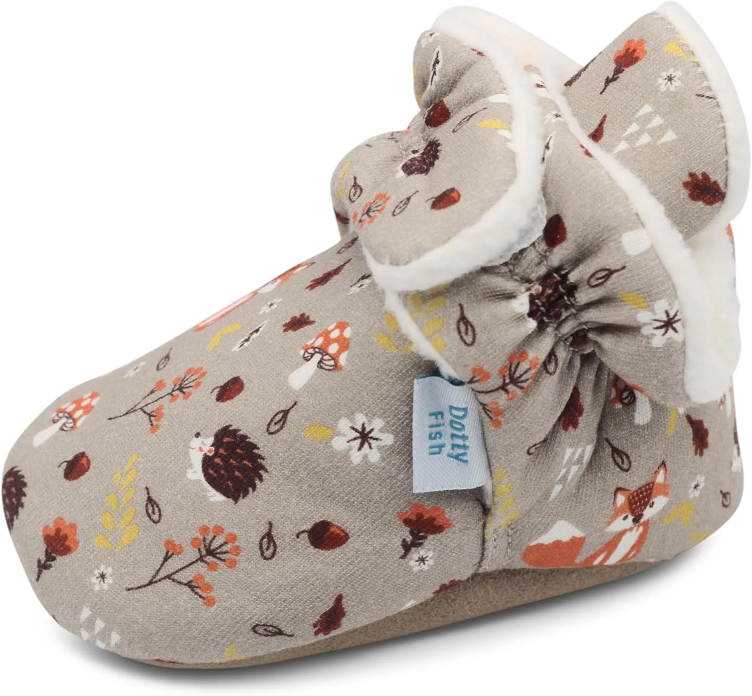 Dotty Fish Fleece Lined Baby Booties - Non-Slip Suede Sole - Warm & Cozy Slippers for Newborns to 24 Months - Perfect Winter Shoes for Babies