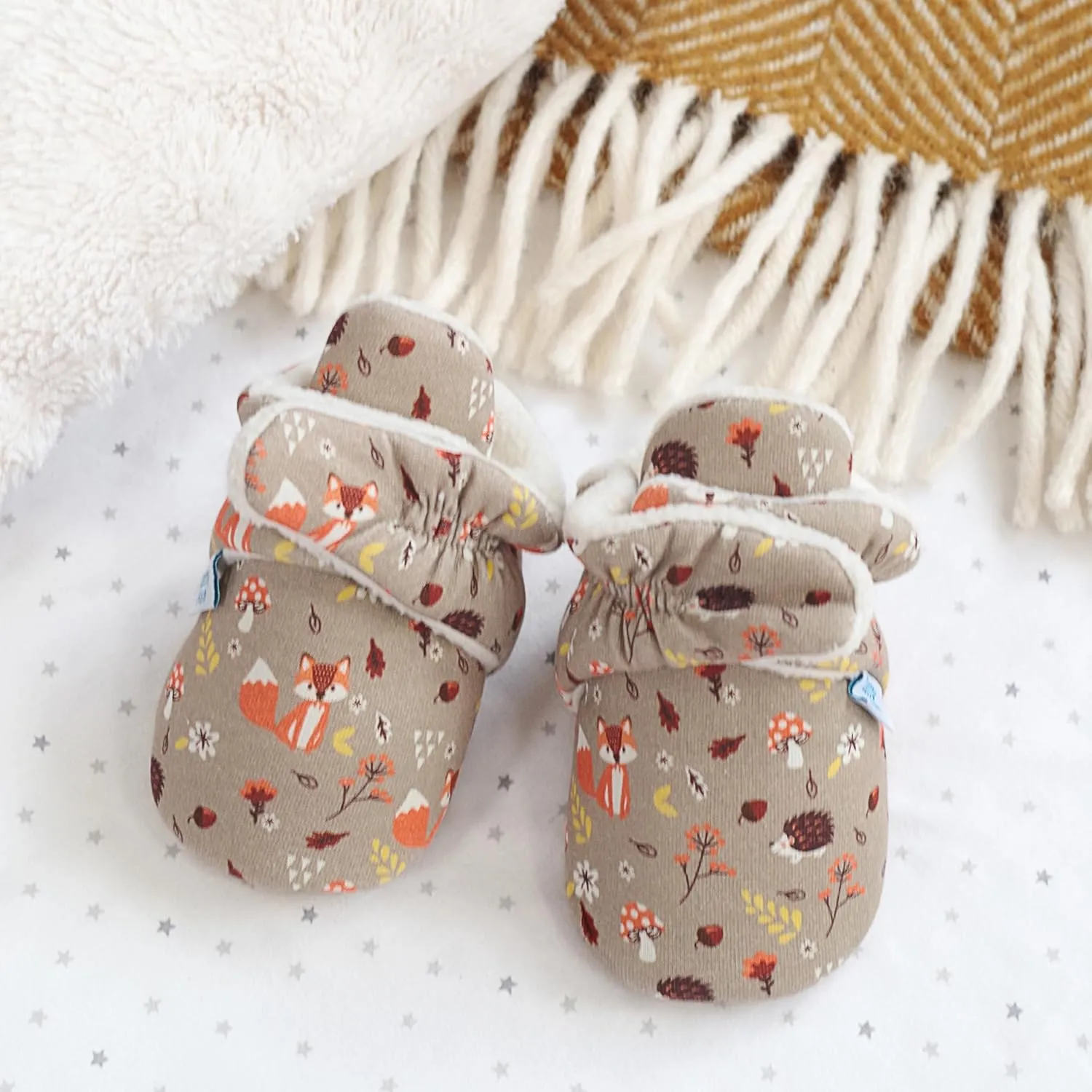 Dotty Fish Fleece Lined Baby Booties - Non-Slip Suede Sole - Warm & Cozy Slippers for Newborns to 24 Months - Perfect Winter Shoes for Babies