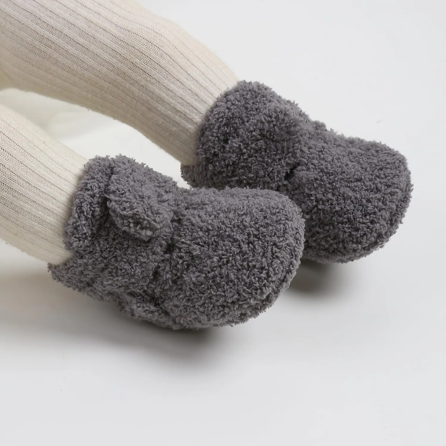 E-FAK Newborn Baby Cozy Fleece Booties with Grippers Winter Slippers Socks Soft Sole Stay On Infant First Walker Crib Shoes